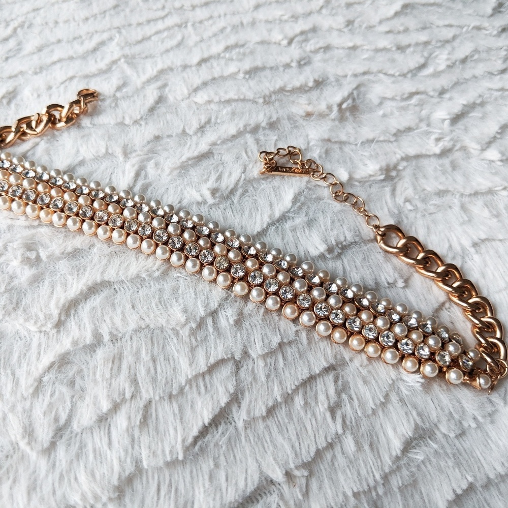 Faux Pearl and Crystal Gold Choker Necklace